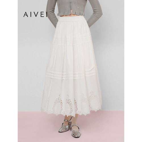 AIVEI欣贺艾薇2025春夏清新温柔甜美风高腰刺绣小白裙S716801A