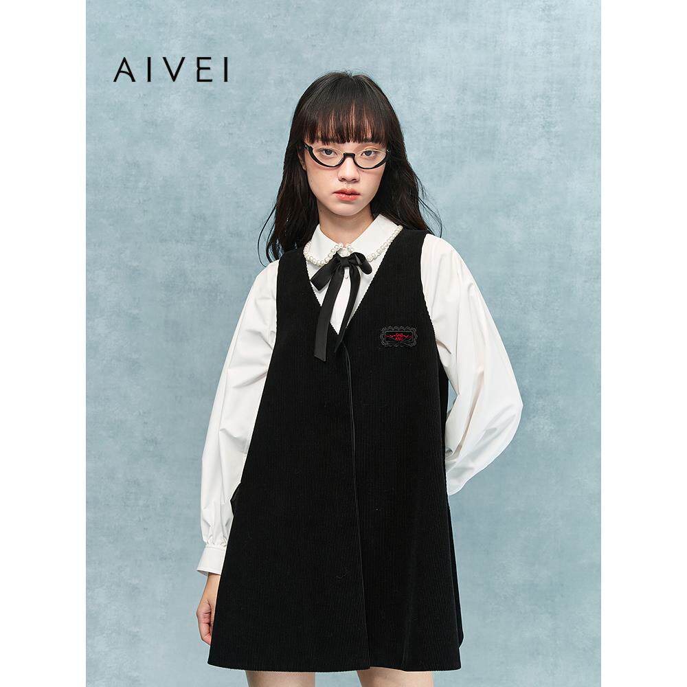 AIVEI欣贺艾薇2025冬季新英伦学院风背心裙灯芯绒连衣裙XRV7L20A