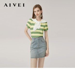 商场同款|AIVEI欣贺艾薇24夏季新小清新初恋风条纹针织衫Q723404C