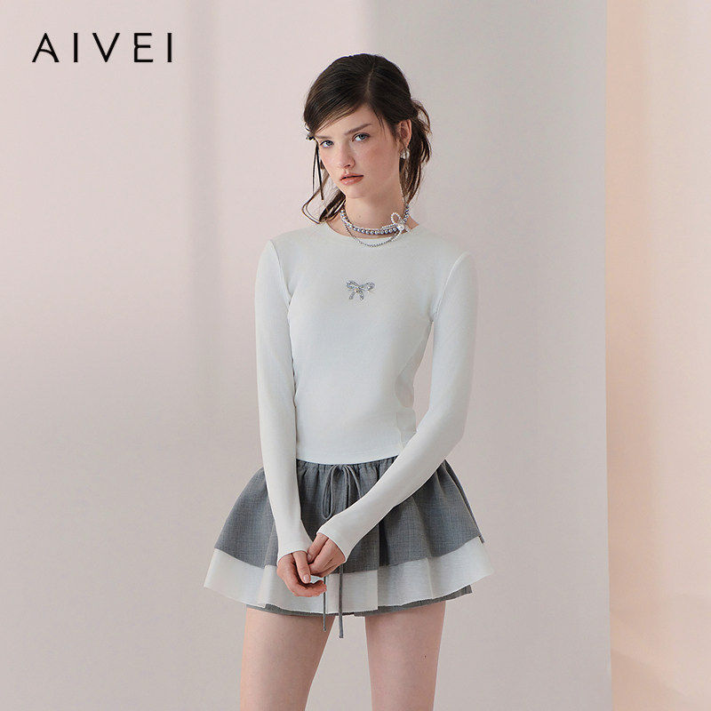 AIVEI欣贺艾薇2026春季新极简外穿打底正肩长袖T恤上衣XSV1S14B