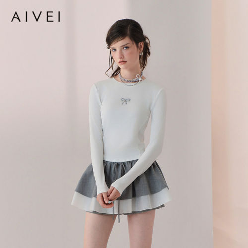 AIVEI欣贺艾薇2026春季新极简外穿打底正肩长袖T恤上衣XSV1S14B