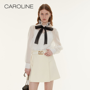 Caroline 商场同款 春季新款吊带内衬立领蝴蝶结雪纺衫P608801C
