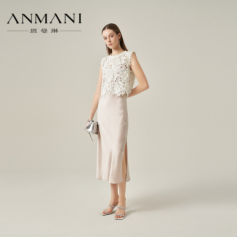 ANNMEL恩曼琳25春季新款蕾丝罩衫修身吊带连衣裙两件套EANFAA61