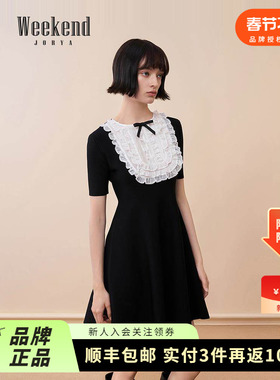 卓雅周末25秋季新款宫廷赫本风蝴蝶结蕾丝针织短袖连衣裙ERW4L03A