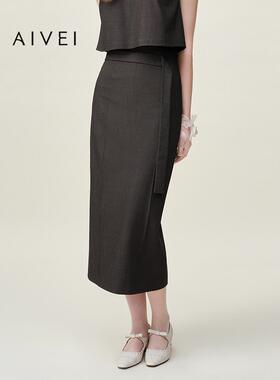 AIVEI欣贺艾薇2026春夏新包臀直筒裙不对称优雅中长裙XSV1Q24B