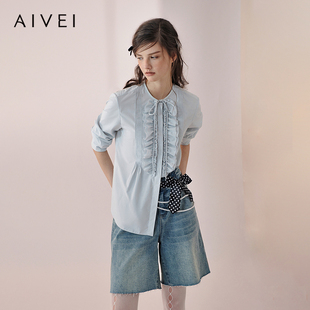 衬衣XSV1C02A 小清新木耳边长袖 AIVEI欣贺艾薇2026春季 宫廷风衬衫