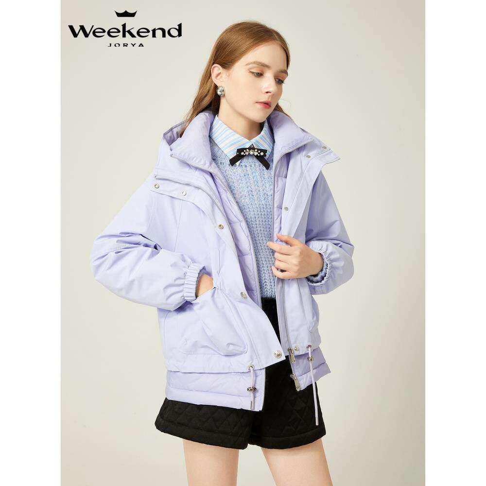 卓雅周末24冬季新款抽绳扣连帽短款假两件羽绒服外套EJWDDC13