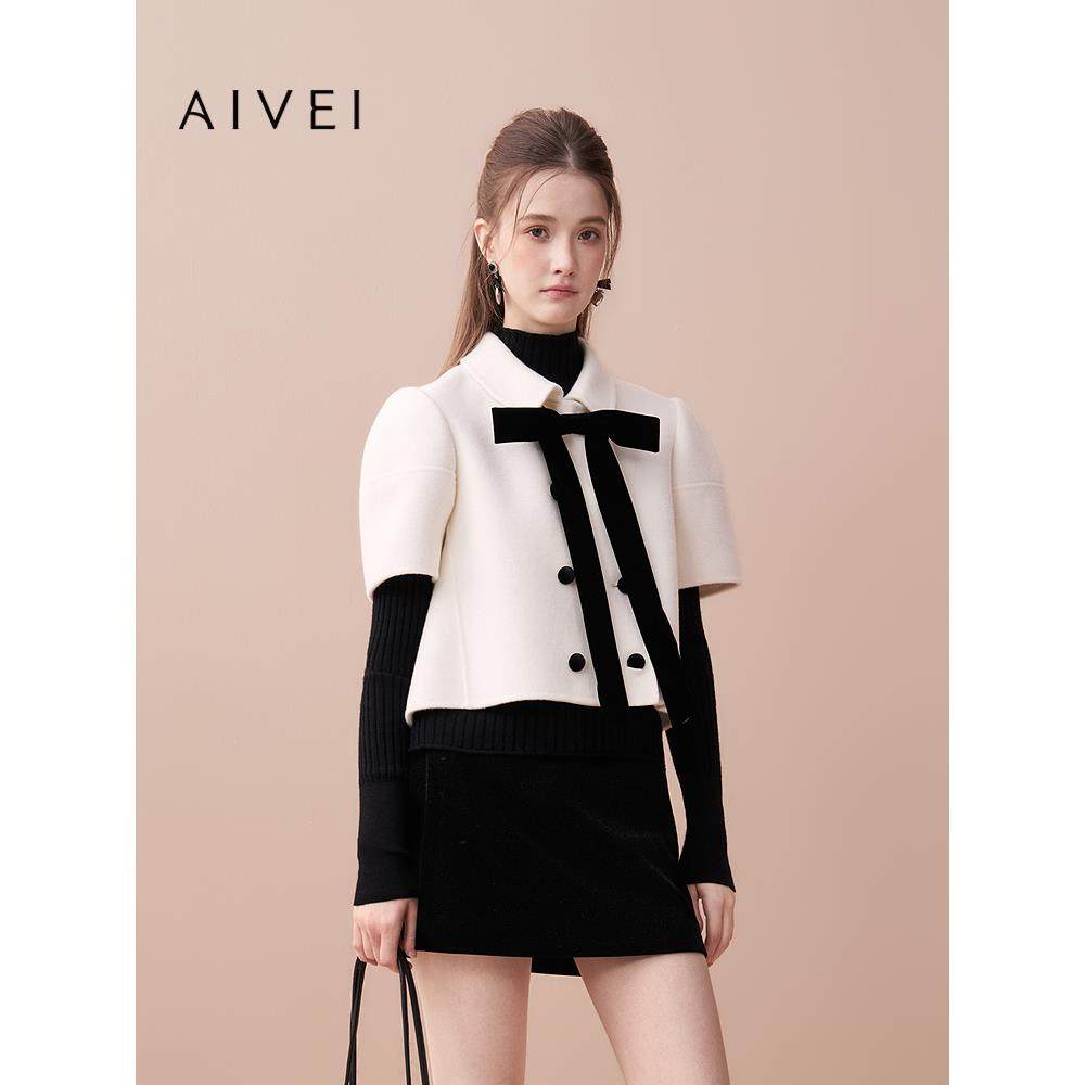 AIVEI欣贺艾薇2025秋季日系千金甜美蝴蝶结短袖毛呢外套XRV5W21A,女装/女士精品,毛呢外套,淘宝优惠券,粉丝福利购,淘宝优惠卷