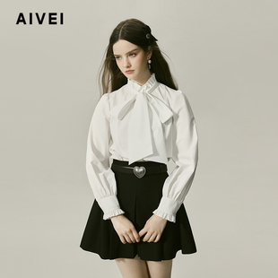 AIVEI欣贺艾薇2024秋季甜美知性气质通勤蝴蝶结长袖衬衫R754908A