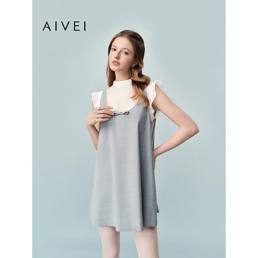 AIVEI欣贺艾薇2026夏季新少女蝴蝶结雪纺衫背心连衣裙XSV3L19B