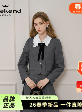 卓雅周末2025春季新款翻领蝴蝶结单排扣正肩短款西装外套Q240543A