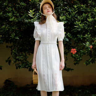 ANMANI恩曼琳23夏季新款法式荷叶边白色高端轻奢精致大气连衣裙