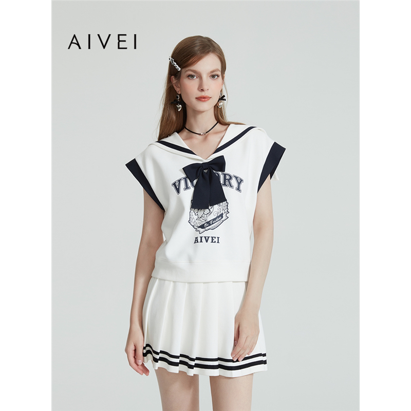 AIVEI欣贺艾薇夏季新减龄学院美式运动海军领T恤POLO衫R0360083