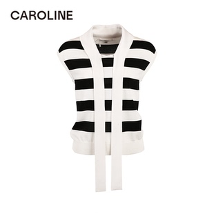 Caroline 商场同款 2024夏季新款无袖海军风条纹针织上衣Q627401D