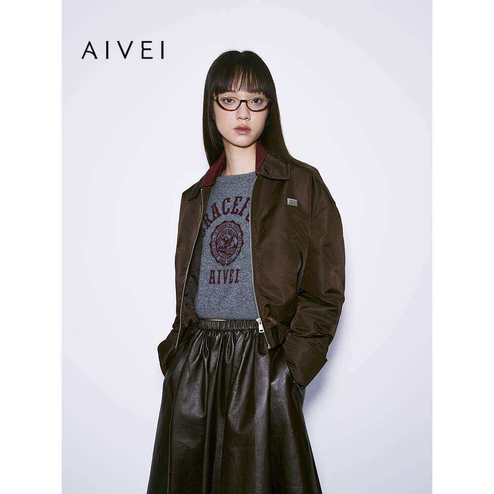 AIVEI欣贺艾薇2025冬季新美式巴恩风薄羽绒服飞行员夹克XRV7W16B