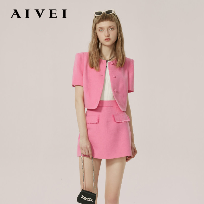 aivei多巴胺小香风短袖粉色外套
