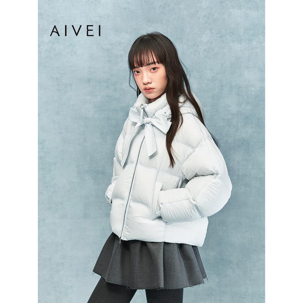 AIVEI欣贺艾薇2025冬季新加厚泡芙羽绒服气质连帽面包服XRV7G02B