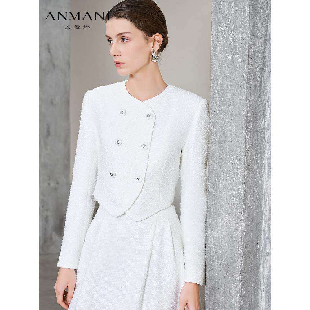 ANNMEL恩曼琳25秋季新款简约气质白色花纱针织短外套ERA4W02B