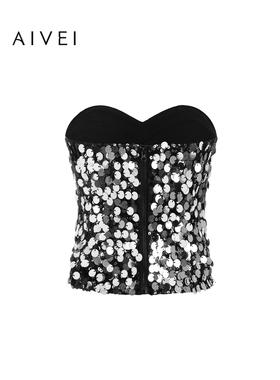 AIVEI欣贺艾薇2025冬季新派对舞台内搭外穿亮片抹胸上衣XRV7N01B