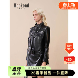 摇滚机车风皮衣外套ERW4V01C 立领拉链口袋短款 卓雅周末25秋季 新款