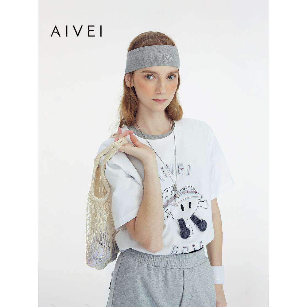 【高尔夫系列】AIVEI欣贺艾薇2025春夏设计感刺绣爱心短袖白色T恤