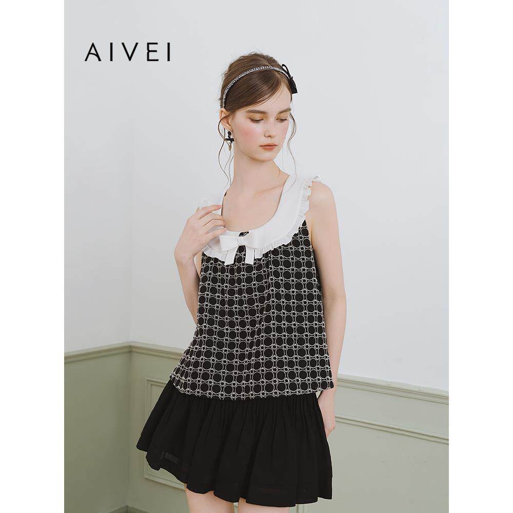 AIVEI欣贺艾薇2025夏季复古洛丽塔甜美刺绣无袖A版娃娃衫S721402B