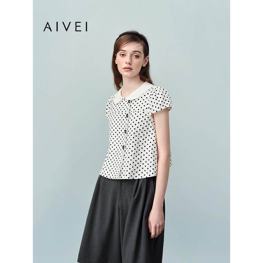 AIVEI欣贺艾薇2026夏季新复古日系文艺少女波点衬衫上衣XSV3S26B