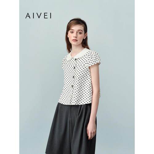 AIVEI欣贺艾薇2026夏季新复古日系文艺少女波点衬衫上衣XSV3S26B