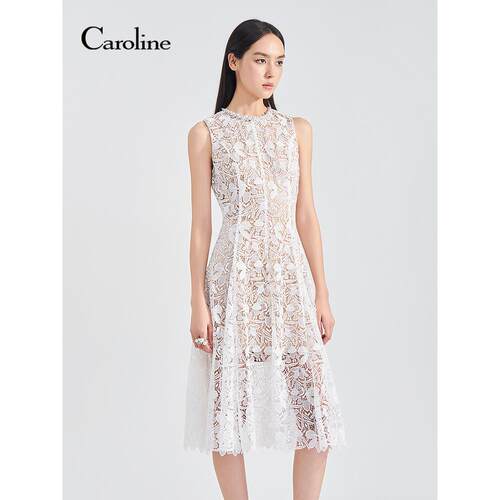Caroline卡洛琳2026夏季新款无袖收腰水溶蕾丝连衣裙ESC2L03H