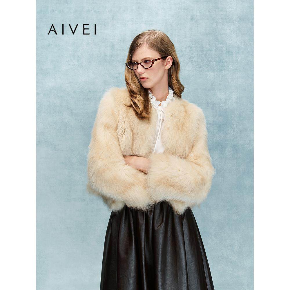 AIVEI欣贺艾薇2025冬季温柔简约风年轻款狐狸毛皮草外套XRV7P16B