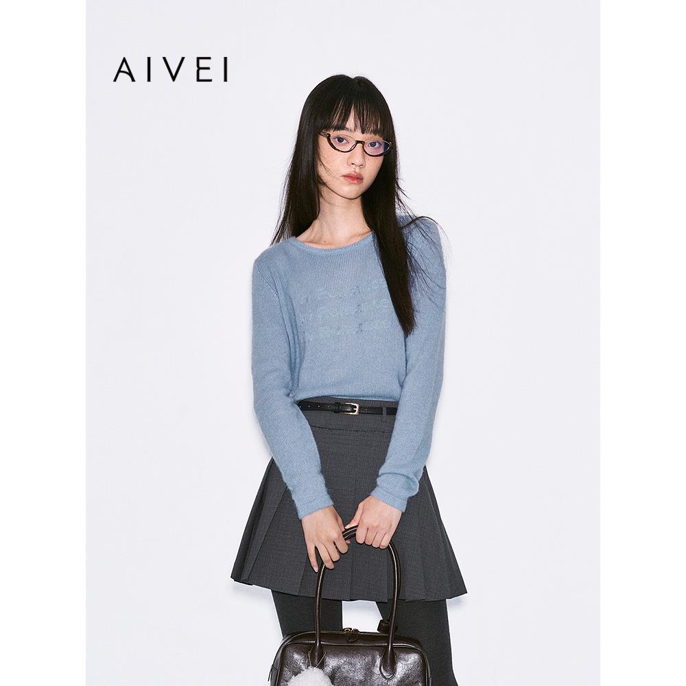 AIVEI欣贺艾薇2025冬季新小清新针织衫甜美字母套头毛衣XRV7M42A