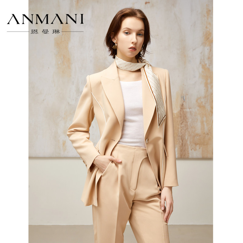 ANNMEL恩曼琳春季新款商务通勤收腰修身职业西装外套EANEAA49