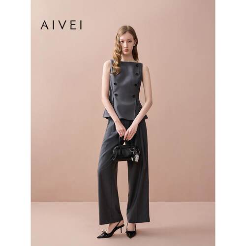 AIVEI欣贺艾薇2025夏季新老钱风通勤知性收腰无袖上衣S722303B