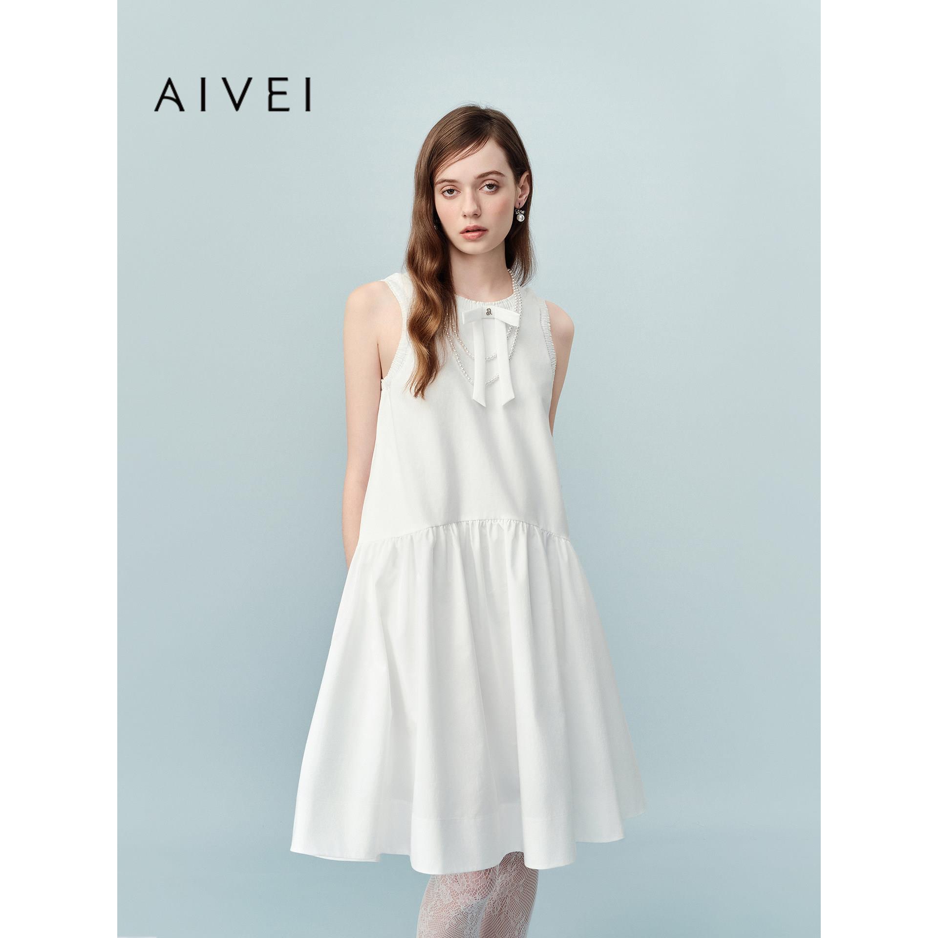 AIVEI欣贺艾薇2026夏季新日系甜美露背小白裙背心连衣裙XSV3L12A