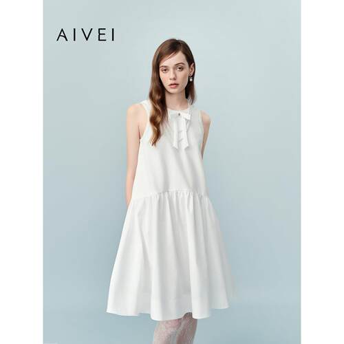 AIVEI欣贺艾薇2026夏季新日系甜美露背小白裙背心连衣裙XSV3L12A