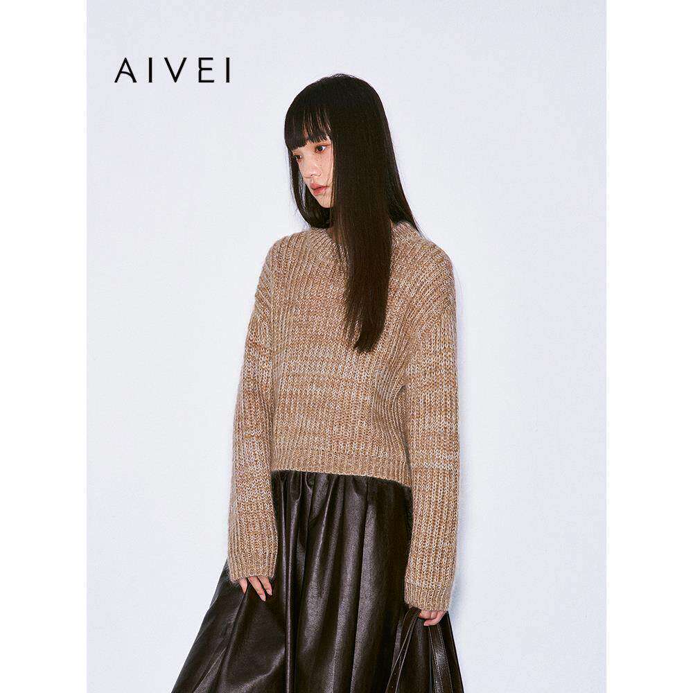 AIVEI欣贺艾薇2025冬季新复古慵懒风马海毛粗棒针织毛衣XRV7M25A