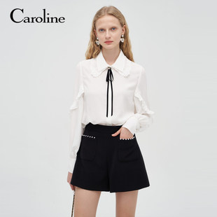 Caroline 商场同款秋季新款桑蚕丝双层领衬衫P641001D