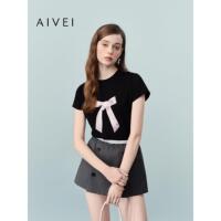 AIVEI欣贺艾薇2026夏季新减龄甜美风蝴蝶结印花短袖T恤XSV3T02B