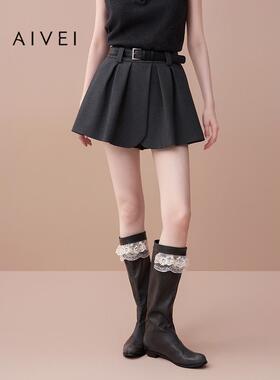 AIVEI欣贺艾薇2025秋季新学院小个子立裁蓬蓬A字阔腿短裤XRV5Y05B