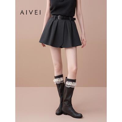 AIVEI欣贺艾薇2025秋季新学院小个子立裁蓬蓬A字阔腿短裤XRV5Y05B