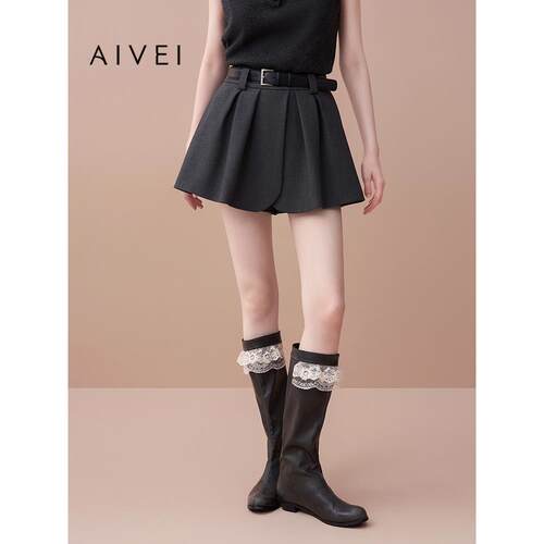 AIVEI欣贺艾薇2025秋季新学院小个子立裁蓬蓬A字阔腿短裤XRV5Y05B