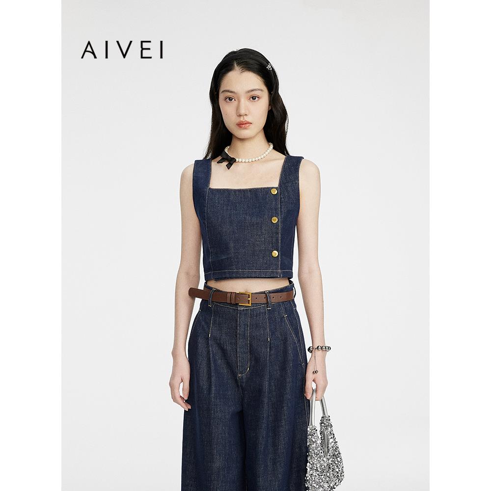 AIVEI欣贺艾薇2025夏季新chic摩登时髦甜辣牛仔吊带背心S721704B