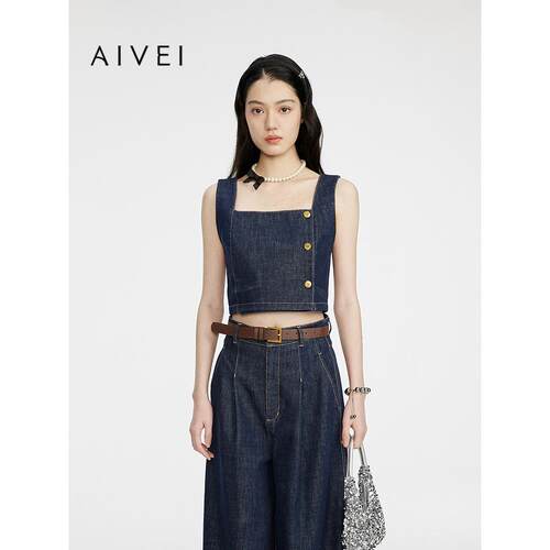 AIVEI欣贺艾薇2025夏季新chic摩登时髦甜辣牛仔吊带背心S721704B