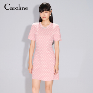 Caroline卡洛琳25春季新款提花针织短袖连衣裙ECRFAM02