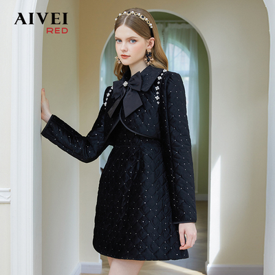 薄羽绒提花短外套吊带裙套装