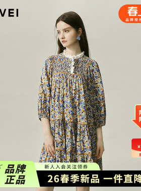 AIVEI欣贺艾薇2024秋季田园森系复古文艺碎花娃娃连衣裙R750602A