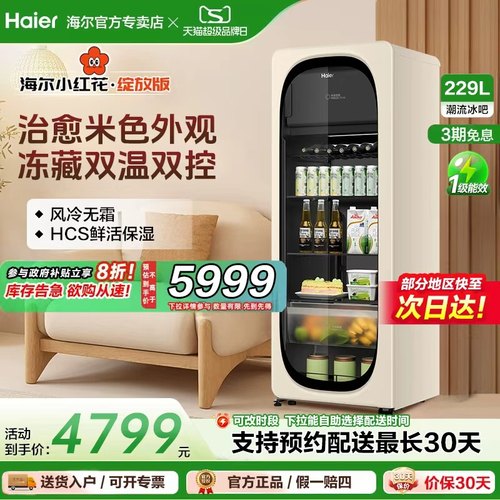 新品海尔229升元气冰吧小型冷藏保鲜家用客厅茶叶饮料柜冷冻冰箱