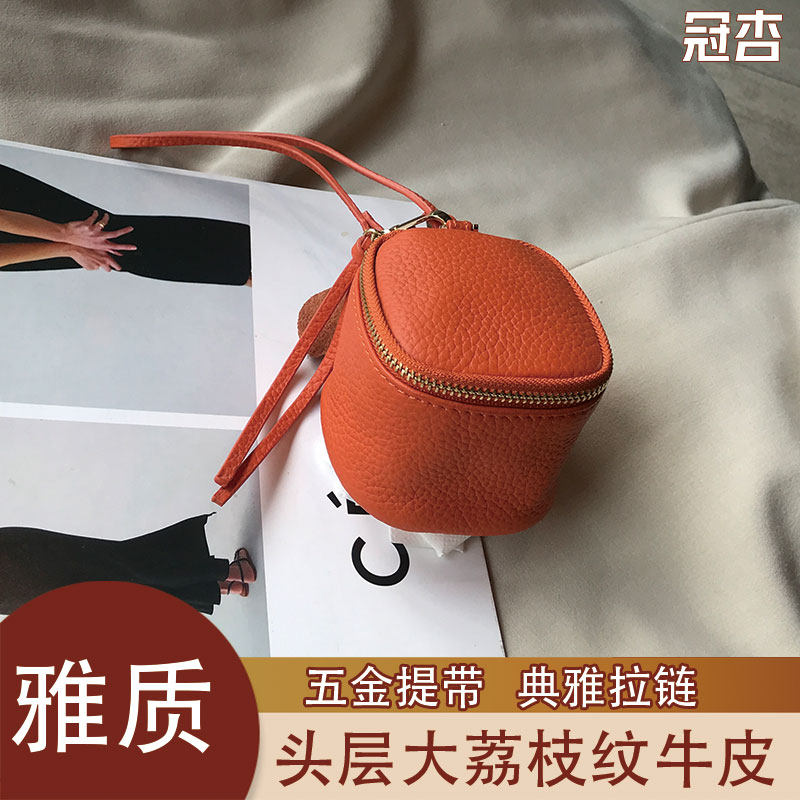 真皮小零钱包女手拎口红包2021新款小众设计小巧简约薄款网红拉链