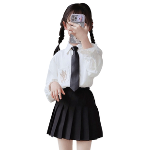 女童半身裙JK制服百褶裙白色学院风儿童舞蹈裙子中大童高腰半短裙