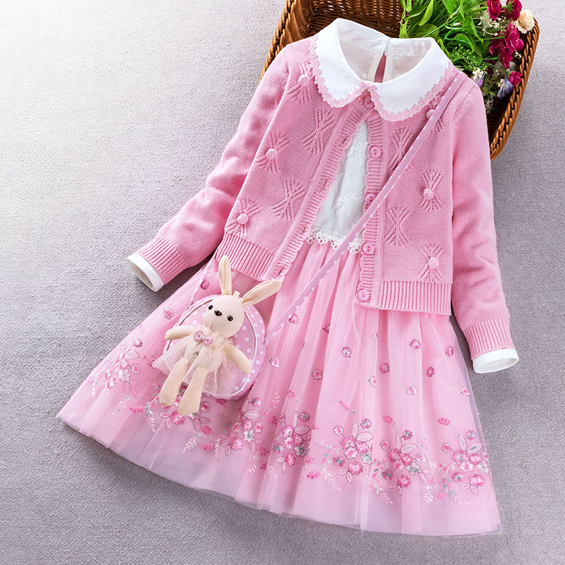 女童连衣裙秋冬毛衣外套长袖中大儿童公主裙子小女孩套装裙洋气潮